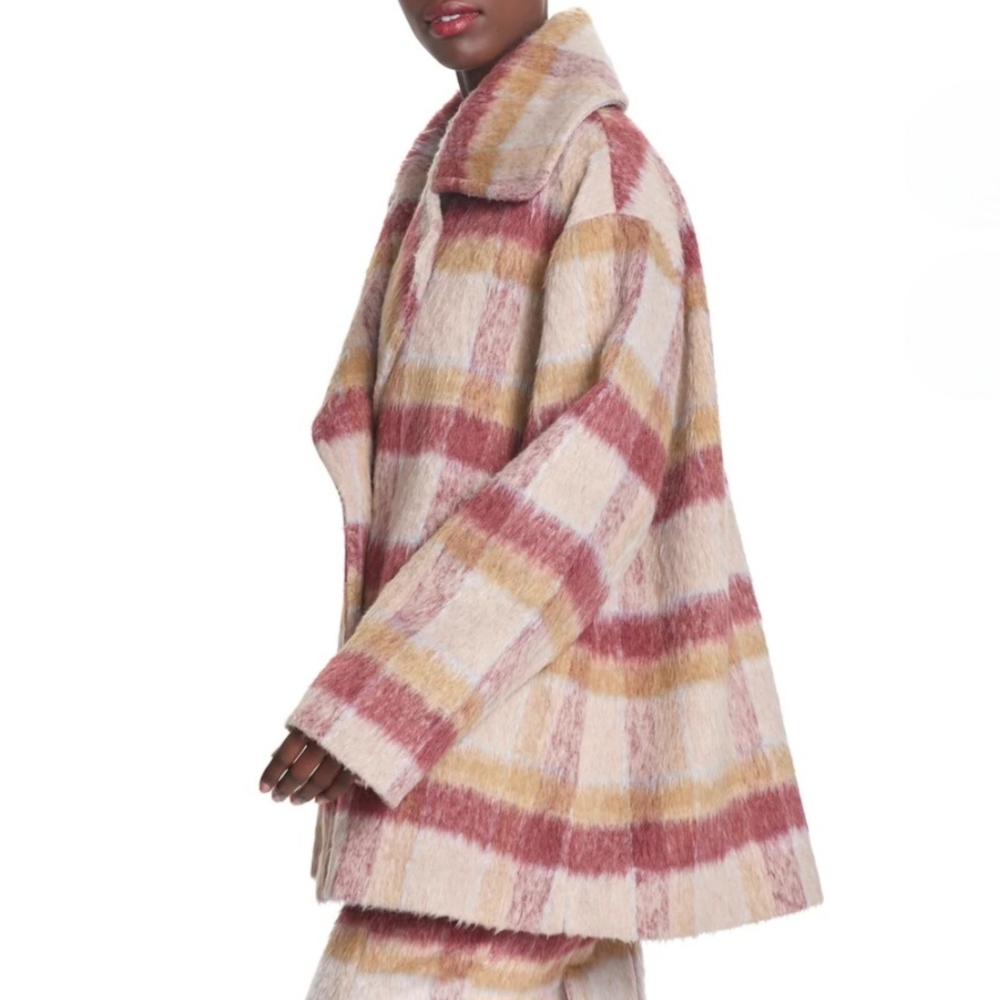 Corey Lyn Calter CLC Plaid Double-Breasted Pink Red Women's Coat Size Large - Picture 7 of 16